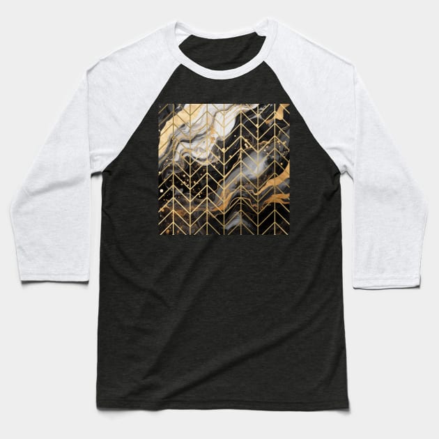 Black & Gold Marble Chevron Baseball T-Shirt by Creating Happiness